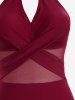 Keyhole Hollow Out Crisscross Mesh Semi See Through Patchwork Halter Backless Solid Swimsuit -  