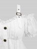 Plus Size Cold Shoulder Puff Sleeves Lace Trim Full Button Jacquard Embroidery Pointelle Hollow Out Solid Tank Top -  