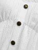 Plus Size Cold Shoulder Puff Sleeves Lace Trim Full Button Jacquard Embroidery Pointelle Hollow Out Solid Tank Top -  