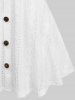 Plus Size Cold Shoulder Puff Sleeves Lace Trim Full Button Jacquard Embroidery Pointelle Hollow Out Solid Tank Top -  