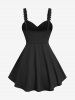 Plus Size  Lace Trim Flower Embroidery Grommets Lace-up Tank Top -  