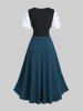 Plus Size Grommets Lace-up Buckle Panel Ruched Lace Trim Tulip Hem Dress -  
