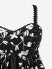Plus Size  Lace Trim Flower Embroidery Grommets Lace-up Tank Top -  