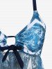 Maillot de Bain Tankini Asymétrique Panneau Vague de Mer Imprimée - Bleu 2XL
