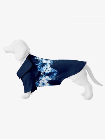 Pet's Tropical Leaf Hibiscus Flower Print Hawaii Shirt - BLACK - L