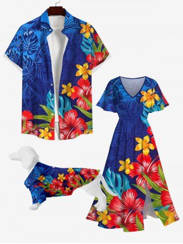 Tropical Leaves Floral Print Hawaii Dog And Owner Matching Outfits