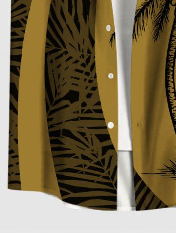 Plus Size Coconut Tree Tropical Leaf Print Buttons Pocket Hawaii Shirt For Men