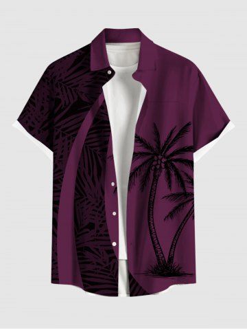 Plus Size Coconut Tree Tropical Leaf Print Buttons Pocket Hawaii Shirt For Men - DEEP RED - 6XL