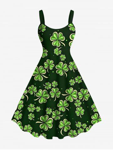 Plus Size St. Patrick's Day Clover Leaf Print Tank Dress - BLACK - 6X