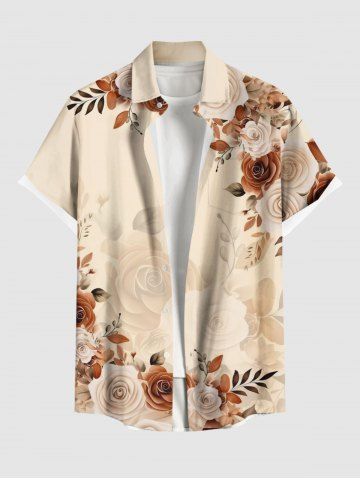 Chemise Rose Branche Ombré Feuille Imprimés avec Poche de Grande Taille pour Homme
