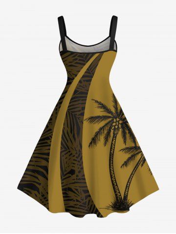 Plus Size Coconut Tree Tropical Leaf Print Hawaii Tank Dress