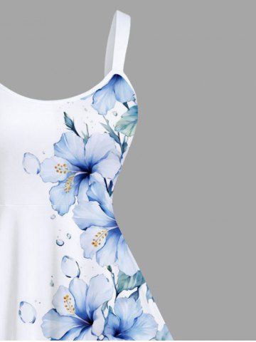 Plus Size Hibiscus Flower Leaf Print Hawaii Tank Dress