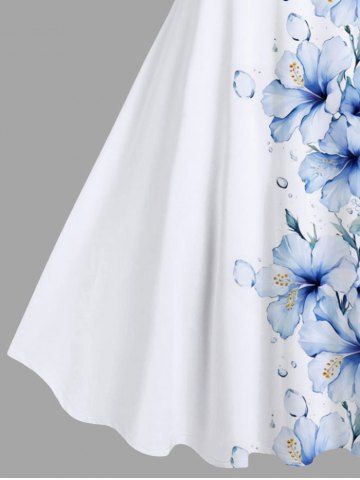 Plus Size Hibiscus Flower Leaf Print Hawaii Tank Dress