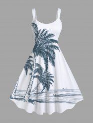 Plus Size Coconut Tree Seascape Print Hawaii Tank Dress -  