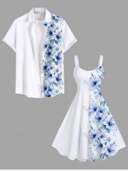 Hibiscus Flower Leaf Print Plus Size Matching Hawaii Beach Outfit For Couples -  