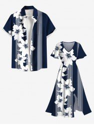 Tropical Flowers Stripe Print Plus Size Matching Hawaii Beach Outfit For Couples -  