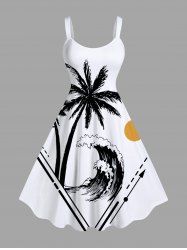 Plus Size Coconut Tree Sea Wave Sun Print Hawaii A Line Tank Dress -  