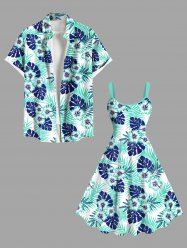 Costume D'habit de Grande Taille et Imprimé Floral Tropical pour la Plage - Bleu clair 