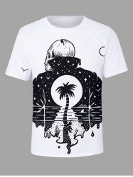T-shirt Imprimé Crâne Mer et Cocotier Grande Taille pour Homme - Blanc M