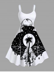 Plus Size Coconut Tree Sea Skull Wizard Print Hawaii A Line Tank Dress -  