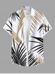 Plus Size Tropical Leaf Print Buttons Pocket Hawaii Shirt For Men -  