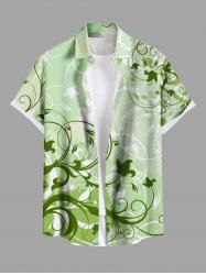 Plus Size Curve Branch Leaves Print Hawaii Ombre Button Pocket Shirt For Men -  