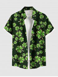 Plus Size St. Patrick's Day Clover Leaf Print Buttons Pocket Shirt For Men -  