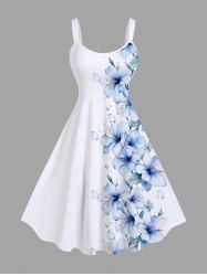 Plus Size Hibiscus Flower Leaf Print Hawaii Tank Dress -  