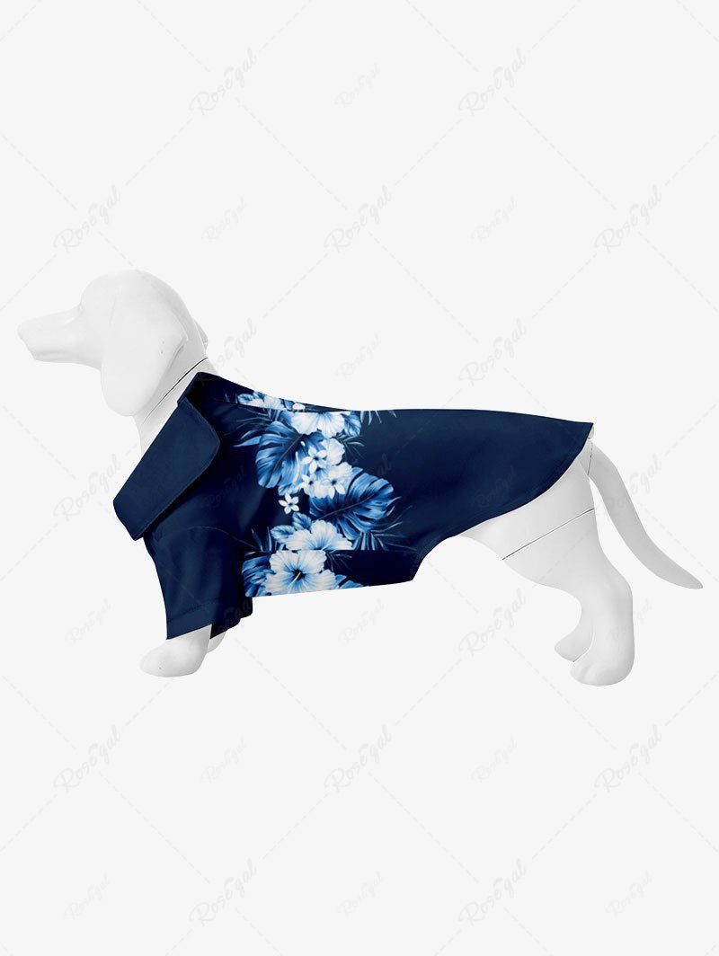 Unique Pet's Tropical Leaf Hibiscus Flower Print Hawaii Shirt  