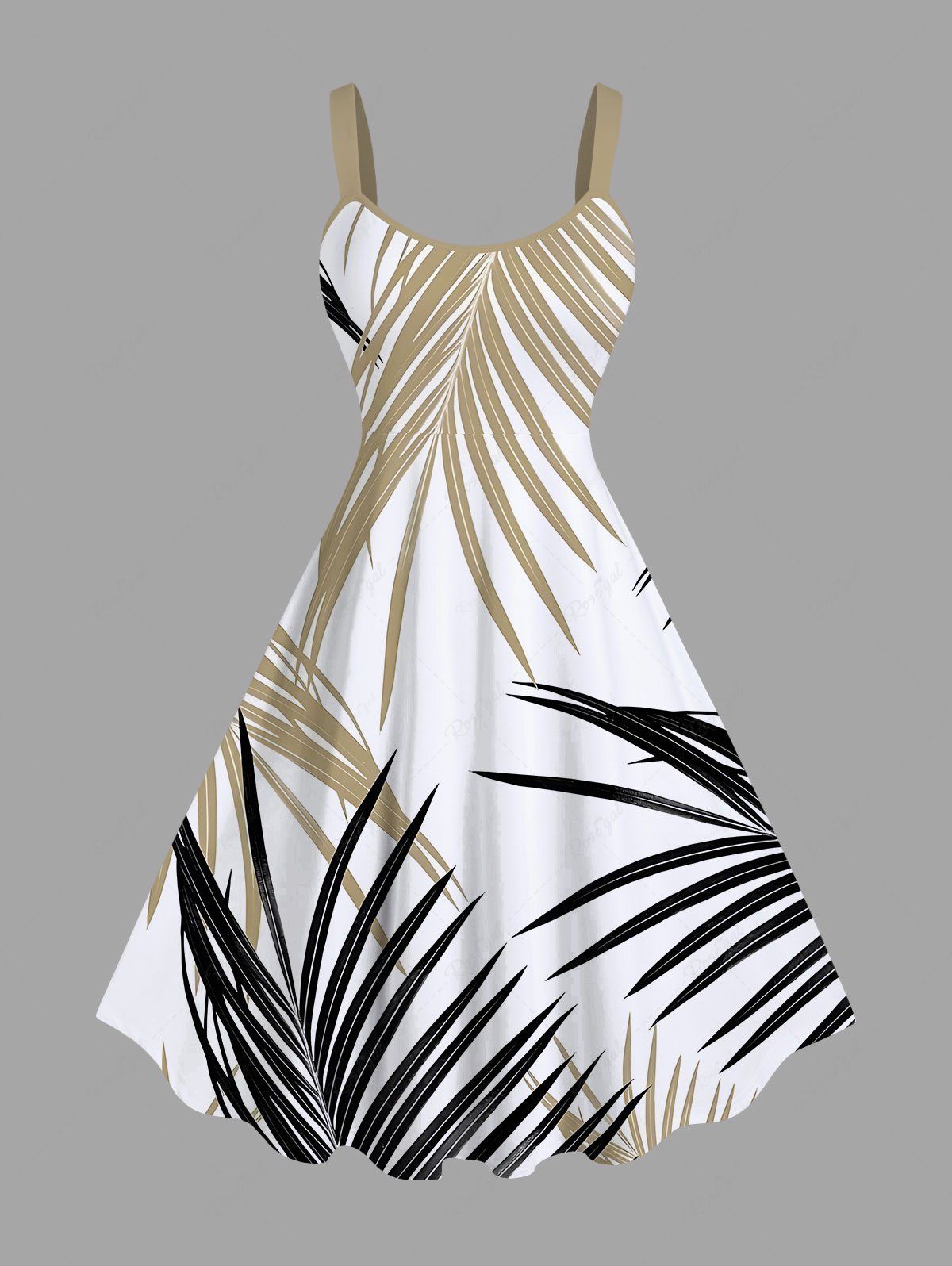 Robe Débardeur Hawaïen à Imprimé Feuilles Tropicales Grande-Taille Blanc XXS