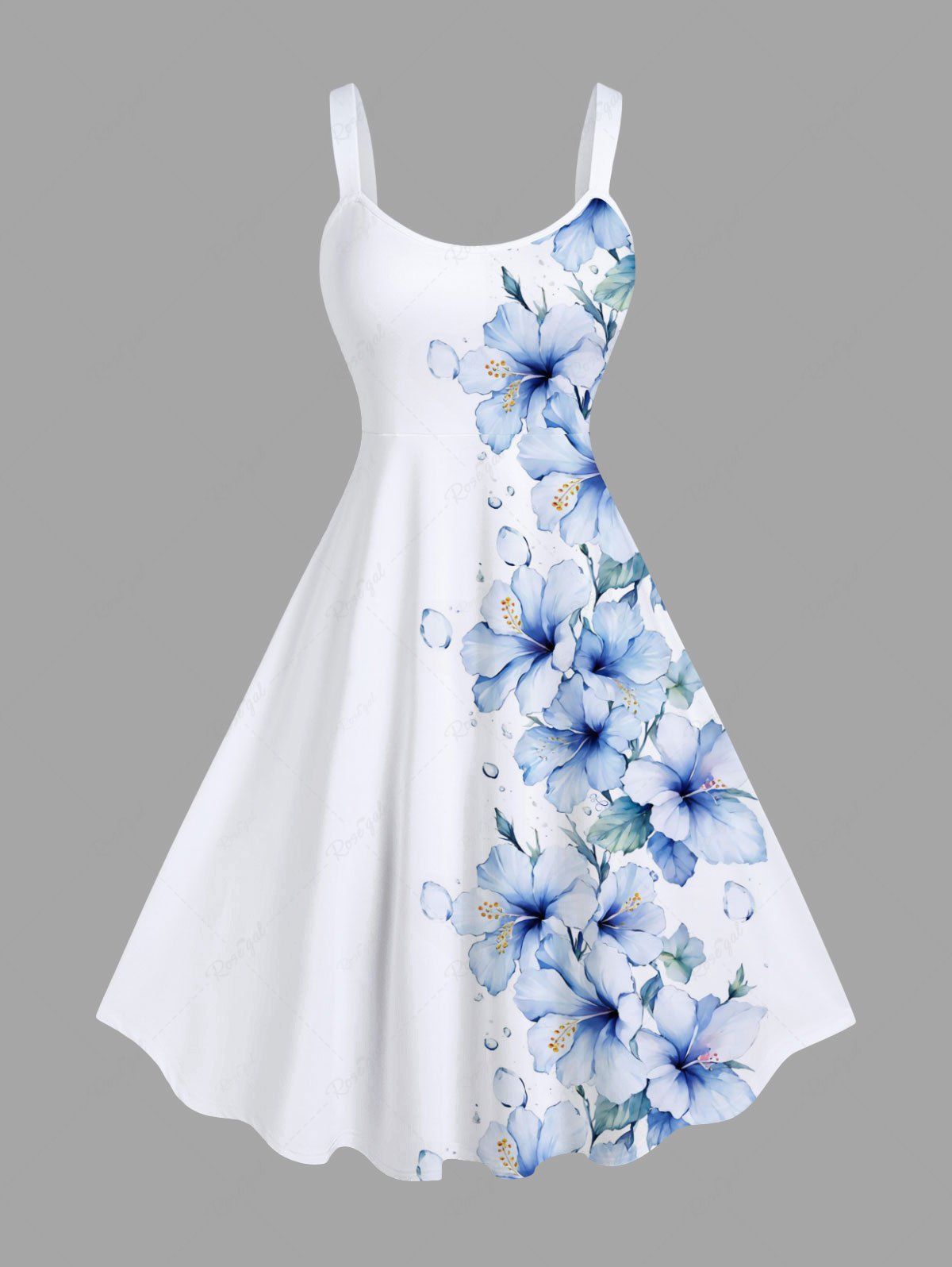 Outfits Plus Size Hibiscus Flower Leaf Print Hawaii Tank Dress  