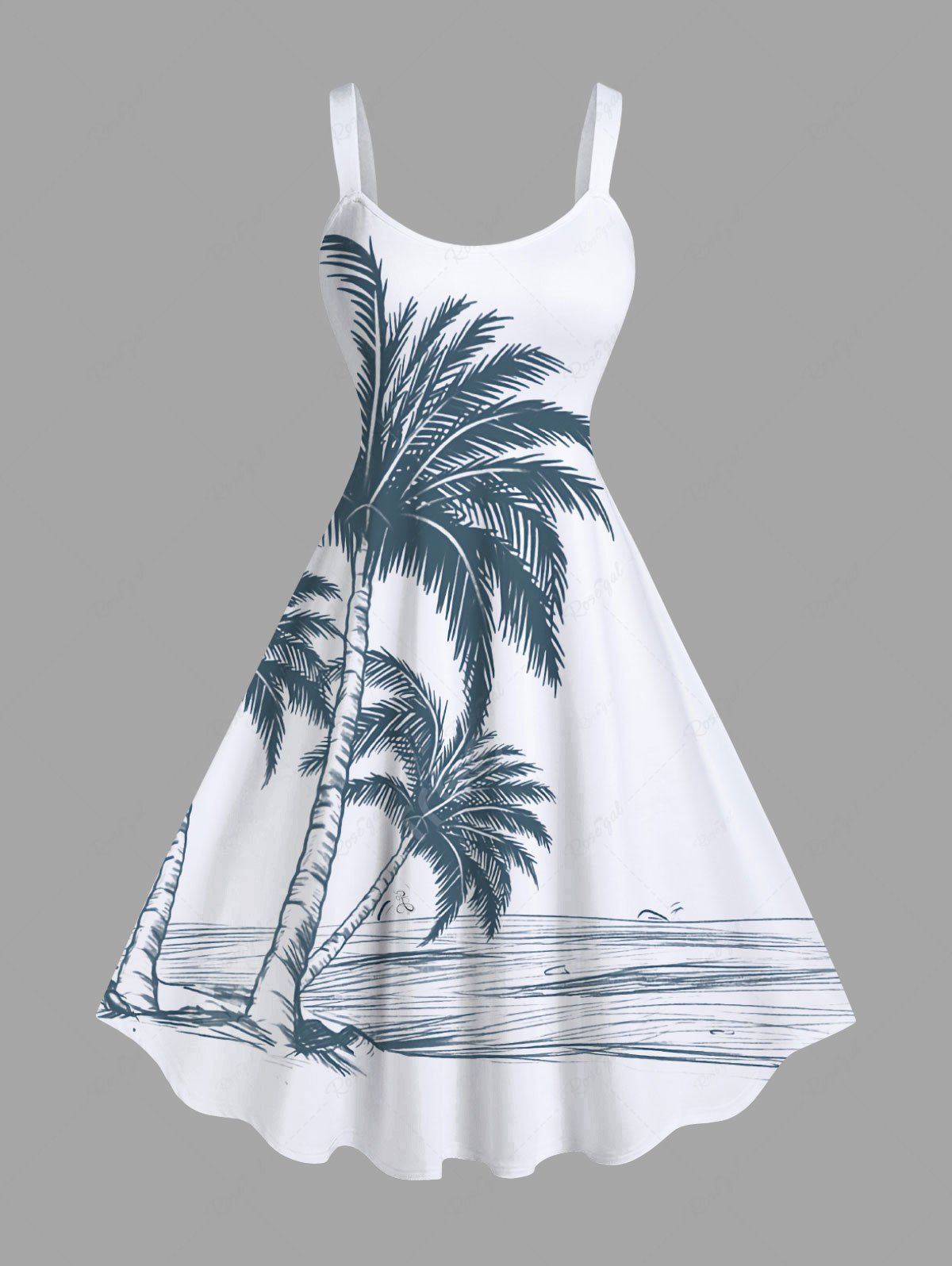 Store Plus Size Coconut Tree Seascape Print Hawaii Tank Dress  