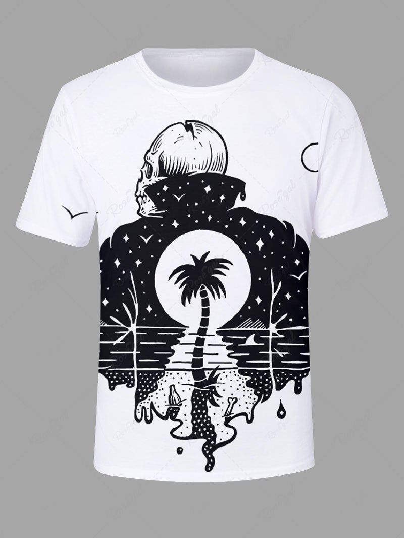 Discount Plus Size Coconut Tree Sea Skull Wizard Print Hawaii T-shirt For Men  