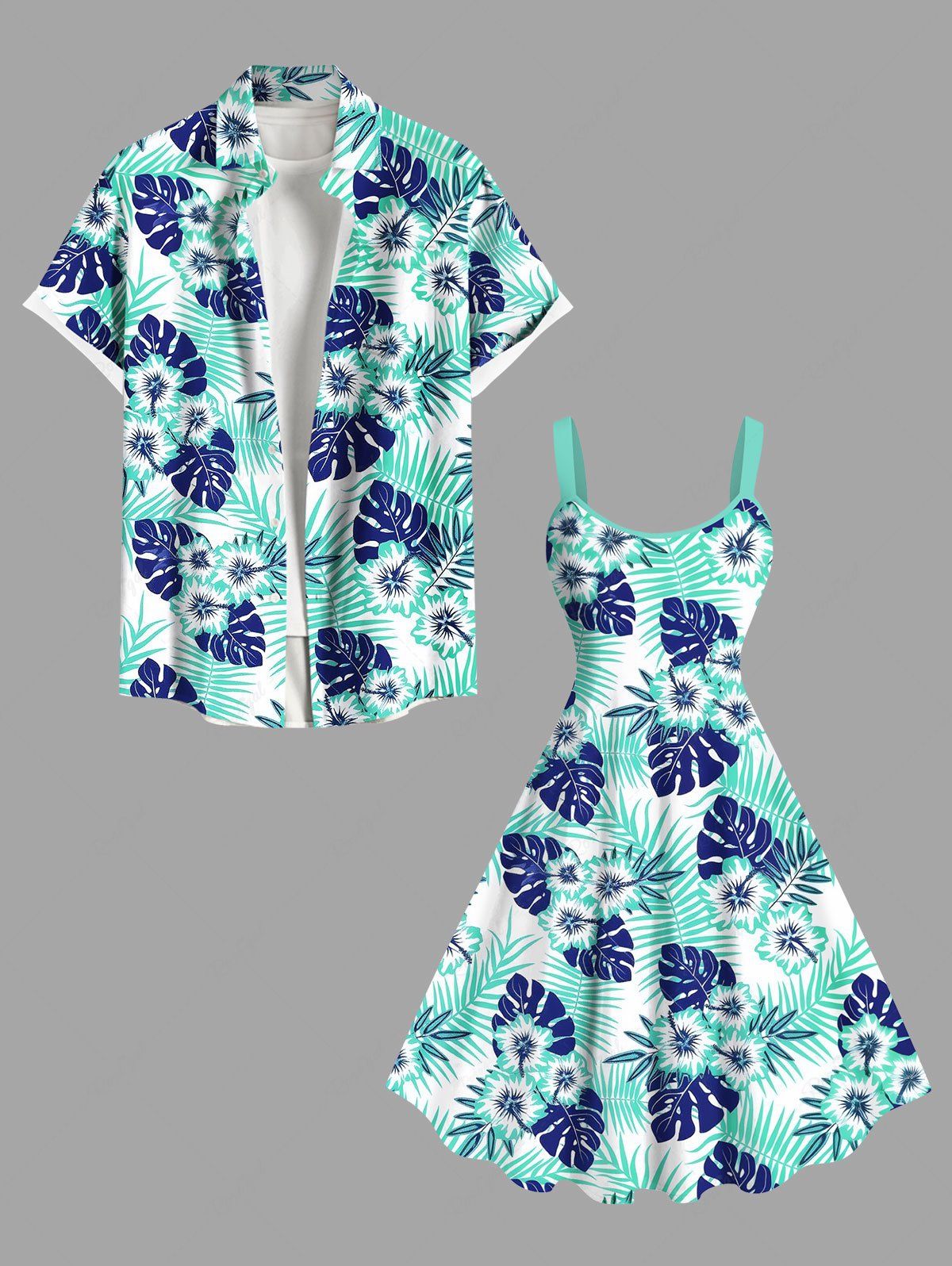 Costume D'habit de Grande Taille et Imprimé Floral Tropical pour la Plage Bleu clair 