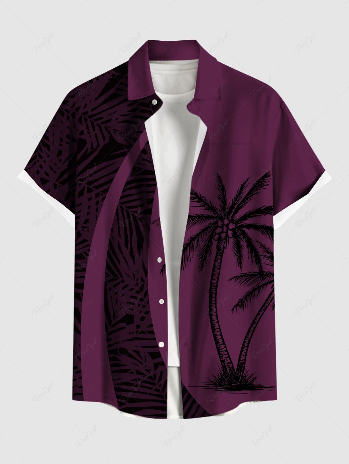 Shops Plus Size Coconut Tree Tropical Leaf Print Buttons Pocket Hawaii Shirt For Men  