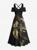 Metallic Tropical Leaf Print Plus Size Matching Hawaii Beach Outfit For Couples -  