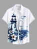 Tenue de plage hawaïenne assortie grande taille pour couple, motif fleurs, mer, pont d'observation, imprimé oiseaux - Bleu 