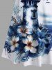 Tenue de plage hawaïenne assortie grande taille pour couple, motif fleurs, mer, pont d'observation, imprimé oiseaux - Bleu 