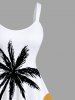 Tenue D'été Grande Taille Imprimé Cocotier et Vague de Mer Derrière la Plage - Blanc 