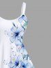 Plus Size Hibiscus Flower Leaf Print Hawaii Tank Dress -  