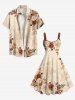 Plus Size Ombre Rose Flower Leaf Branch Print Hawaii A Line Tank Dress -  