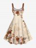 Plus Size Ombre Rose Flower Leaf Branch Print Hawaii A Line Tank Dress -  