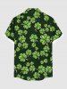 Plus Size St. Patrick's Day Clover Leaf Print Buttons Pocket Shirt For Men -  