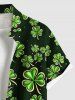 Plus Size St. Patrick's Day Clover Leaf Print Buttons Pocket Shirt For Men -  