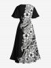 Plus Size Two Tone Flowers Colorblock Print Split Hawaii Midi Dress -  