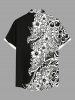 Plus Size Two Tone Flowers Colorblock Print Buttons Pocket Hawaii Shirt For Men -  