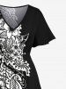 Plus Size Two Tone Flowers Colorblock Print Split Hawaii Midi Dress -  