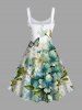 Plus Size Flowers Leaf Butterfly Print Hawaii Tank Dress -  