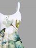 Plus Size Flowers Leaf Butterfly Print Hawaii Tank Dress -  