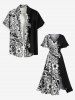 Plus Size Two Tone Flowers Colorblock Print Split Hawaii Midi Dress -  
